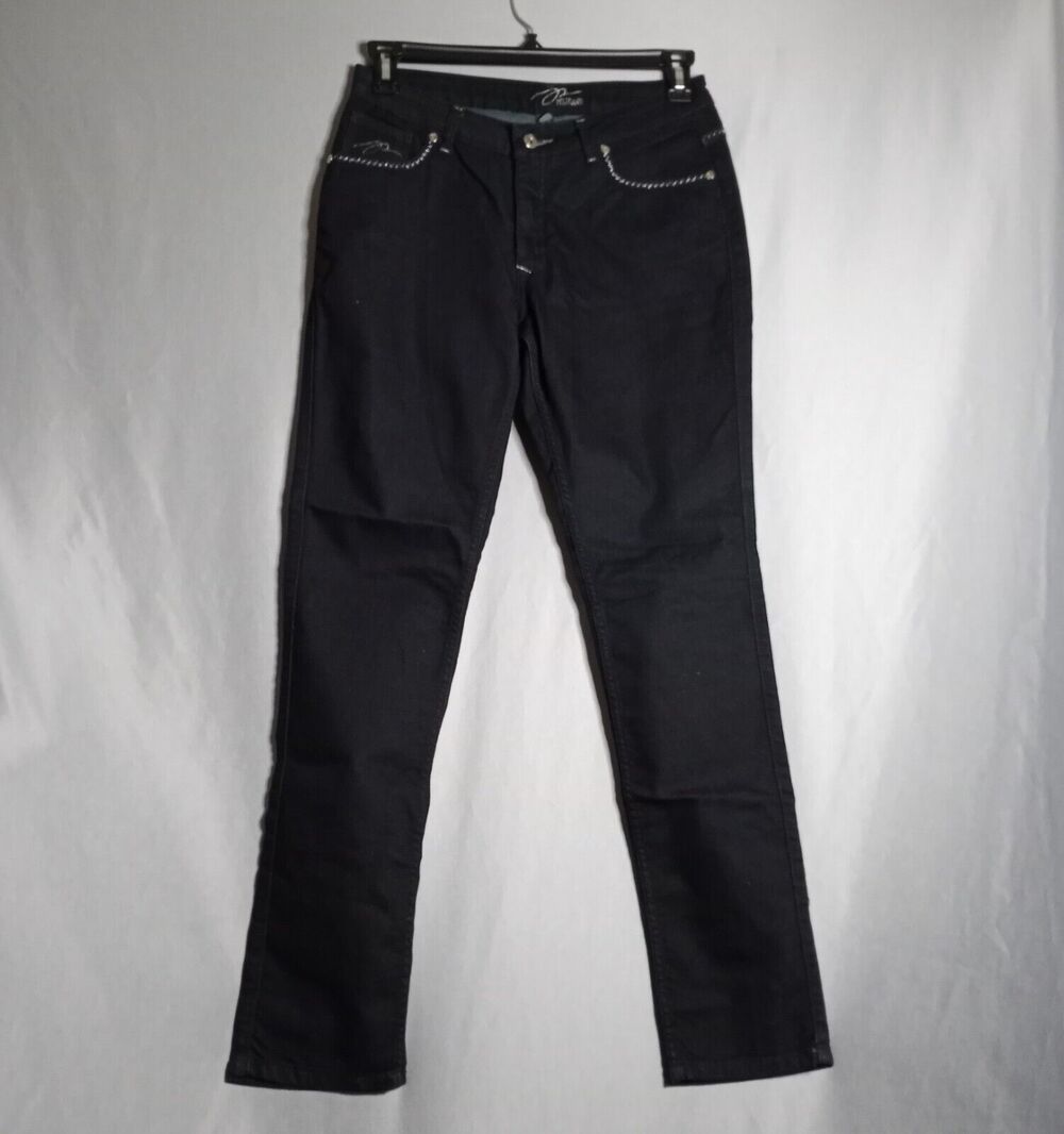PZI Jeans Womens 10 Black Slim Skinny Leg Embellished Pockets Casual Party
